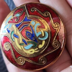 VTG Colorful Enamel Brooch with Celtic Design